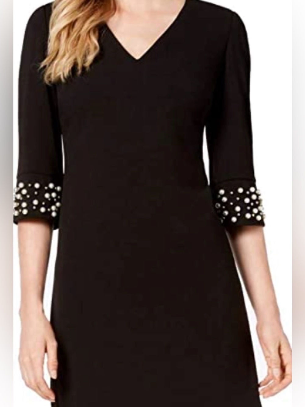 Calvin Klein black midi dress with pearl accents EUC size 4P
